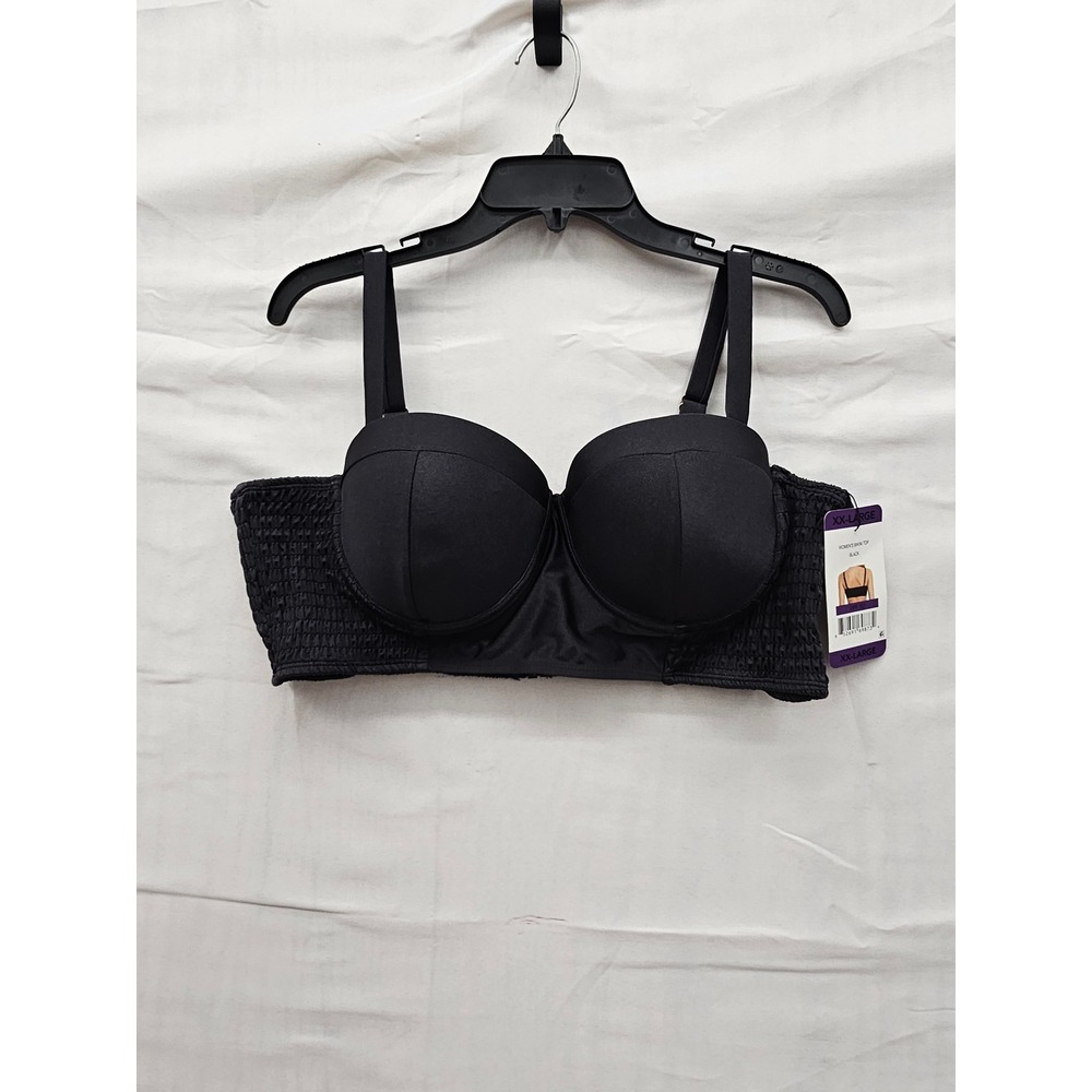 Betsey Johnson Womens Smocked Bikini Top Black Nylon Blend Beach Swim Size 2XL